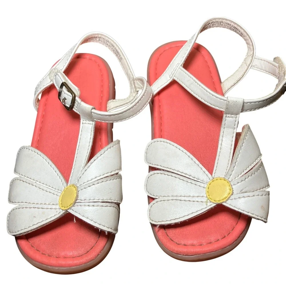 Old Navy Toddler Girls Size 10 White Daisy Pink Sandals Floral Strappy Buckle